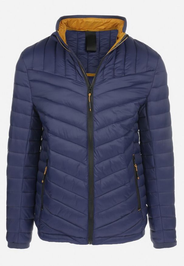 Born2be - Granatowa Kurtka Pikowana z Kołnierzem Kogda. Typ kołnierza: kołnierzyk stójkowy. Kolor: niebieski. Materiał: tkanina, materiał. Długość rękawa: długi rękaw. Długość: długie. Wzór: gładki. Styl: elegancki