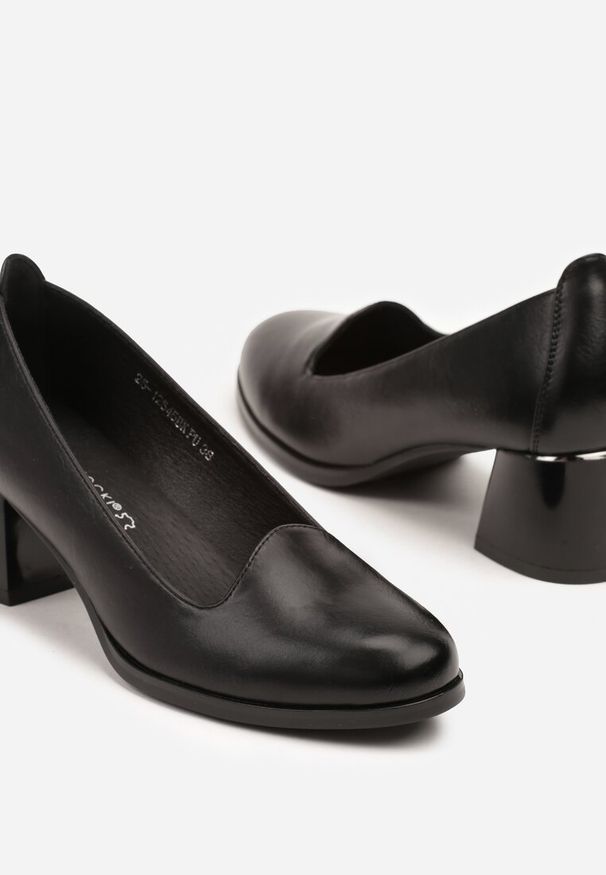 Born2be - Czarne Czółenka na Obcasie ze Skórzaną Wkładką Norivna. Okazja: na co dzień. Kolor: czarny. Materiał: skóra. Obcas: na obcasie. Styl: elegancki, casual. Wysokość obcasa: średni