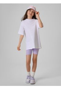 4f - 4F T-shirt loose gładki dziewczęcy - biały 122/128 (6-8 lat). Okazja: na uczelnię, na co dzień, na spacer. Kolor: biały. Materiał: dresówka, dzianina. Wzór: gładki. Sezon: lato. Styl: klasyczny, casual #2