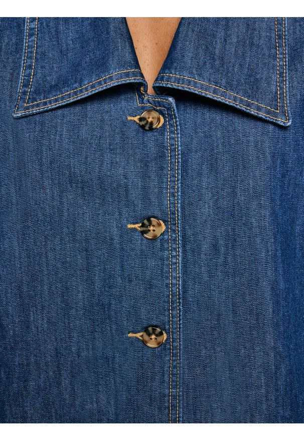 Big-Star - Bluzka damska jeansowa z ozdobnym kołnierzem niebieska Jones 416. Kolor: niebieski. Materiał: jeans. Długość: krótkie. Styl: elegancki