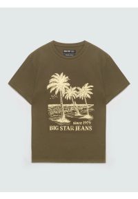 Big-Star - Koszulka męska z kontrastowym nadrukiem khaki Omer 303. Kolor: zielony. Materiał: materiał, bawełna, skóra, dzianina. Wzór: nadruk. Styl: militarny, elegancki, klasyczny, vintage #2