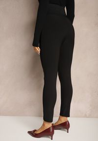 Renee - Czarne Casualowe Legginsy Bawełniane High Waist Riekana. Okazja: na co dzień. Stan: podwyższony. Kolor: czarny. Materiał: bawełna. Styl: casual