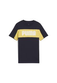Puma - Młodzieżowa koszulka Essentials Block PUMA New Navy Blue. Kolor: niebieski. Wzór: haft. Sport: joga i pilates