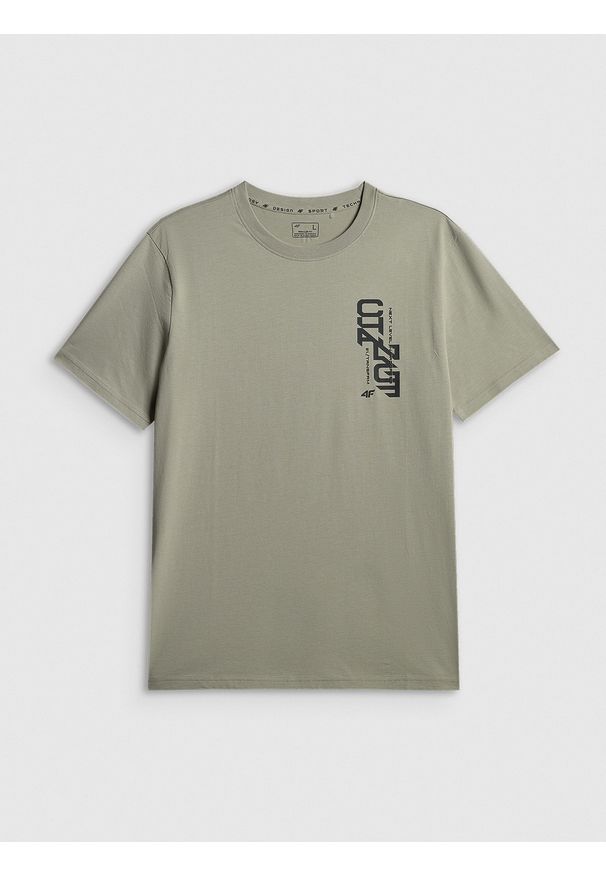 4f - 4F T-shirt regular z nadrukiem męski - khaki L. Okazja: na co dzień, na spacer. Kolor: oliwkowy, wielokolorowy, brązowy. Materiał: bawełna, dzianina. Wzór: nadruk. Styl: casual