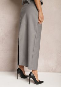 Renee - Ciemnoszara Maxi Spódnica o Trapezowym Kroju z Wycięciem na Tyle Reliti. Okazja: na co dzień. Kolor: szary. Styl: wizytowy, elegancki, casual #4