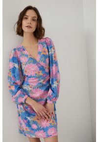 medicine - Medicine sukienka mini rozkloszowana. Kolor: niebieski. Materiał: tkanina. Długość rękawa: długi rękaw. Długość: mini #3