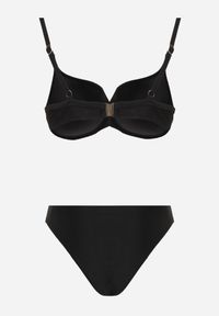 Born2be - Czarne Bikini Majtki Figi i Biustonosz z Paskami i Perłową Aplikacją Cahresha. Kolor: czarny. Wzór: aplikacja #4