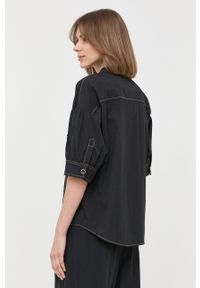 TwinSet - Twinset koszula bawełniana damska kolor czarny relaxed. Kolor: czarny. Materiał: bawełna. Długość rękawa: krótki rękaw. Długość: krótkie. Wzór: haft #3