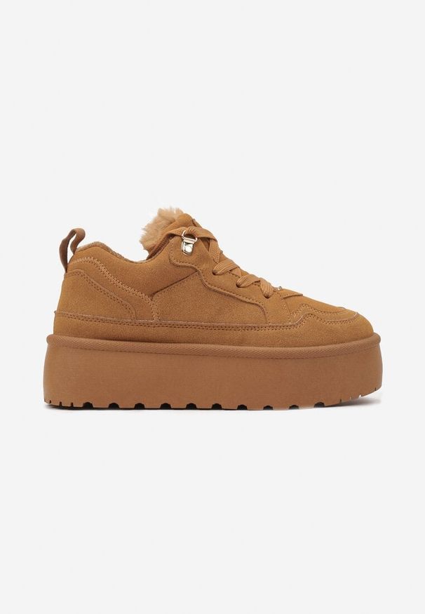 Born2be - Brązowe Sneakersy Vices w Stylu Śniegowców w Stylu Śniegowców na Platformie z Ozdobnym Futerkiem Nalirea. Okazja: na co dzień. Zapięcie: sznurówki. Kolor: brązowy. Materiał: futro. Sezon: zima. Obcas: na platformie
