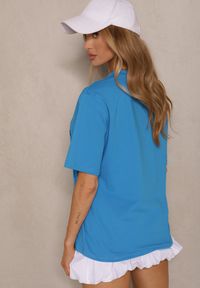 Renee - Niebieski T-shirt z Bawełny Zdobiony Nadrukiem z Cyrkoniami Idelunea. Okazja: na co dzień, na imprezę. Kolor: niebieski. Materiał: bawełna. Wzór: aplikacja, nadruk. Styl: klasyczny, casual, elegancki #4