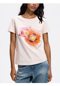 Reserved - Bawełniany t-shirt z nadrukiem - beżowy. Kolor: beżowy. Materiał: bawełna. Wzór: nadruk
