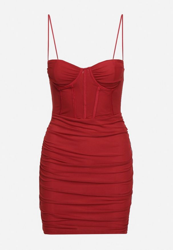 Born2be - Bordowa Sukienka na Ramiączkach z Usztywnianym Dekoltem Dopasowana Morrigan. Typ kołnierza: dekolt gorset. Kolor: czerwony. Długość rękawa: na ramiączkach. Typ sukienki: dopasowane, gorsetowe. Styl: elegancki
