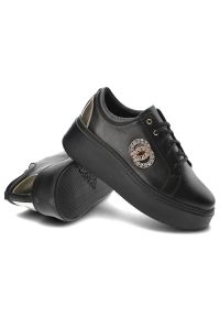 Czarne Sneakersy Lamanti Damskie Stylowe Obuwie. Nosek buta: okrągły. Kolor: czarny. Materiał: skóra. Obcas: na płaskiej podeszwie. Sport: turystyka piesza #3