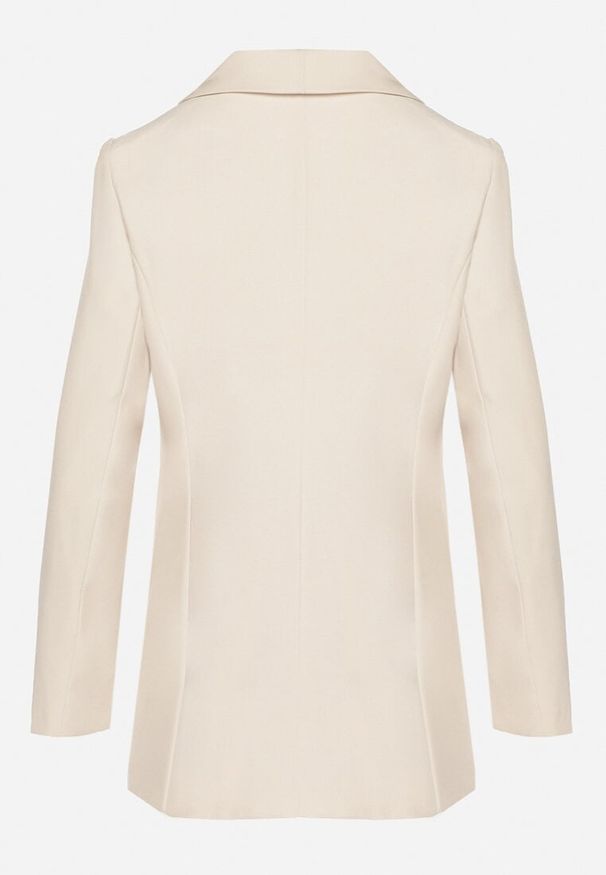 Born2be - Beżowa Marynarka o Pudełkowym Kroju z Ozdobnymi Klapami Clawira. Okazja: na co dzień, do pracy, na spotkanie biznesowe. Kolor: beżowy. Materiał: jeans. Styl: biznesowy, klasyczny, casual