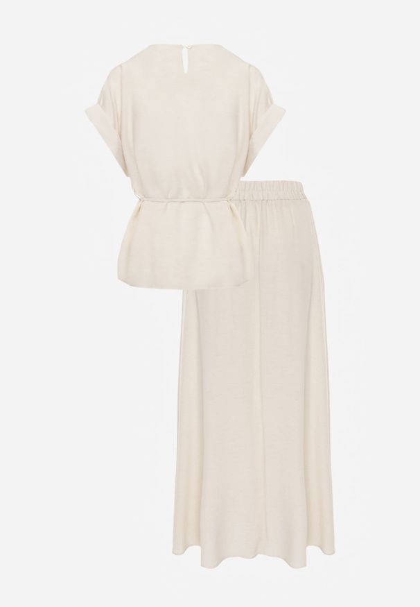 Renee - Beżowy Rustykalny Komplet z Lnem i Wiskozą Spódnica i Bluzka-Nietoperz Lilinney. Kolor: beżowy. Materiał: wiskoza, len