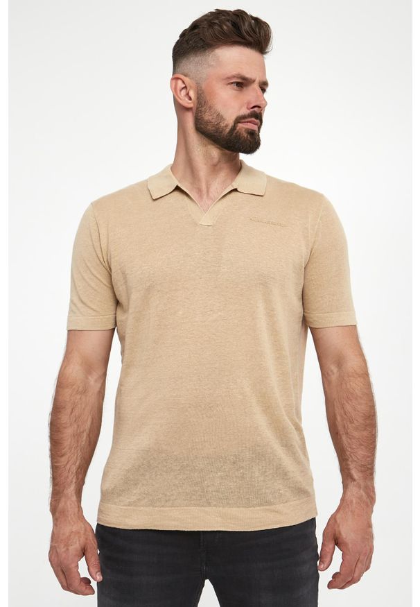 Karl Lagerfeld - Polo męskie lniane KARL LAGERFELD. Typ kołnierza: polo. Materiał: len