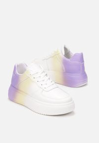 Renee - Biało-Fioletowe Sneakersy Omphasia. Wysokość cholewki: przed kostkę. Kolor: biały. Szerokość cholewki: normalna. Wzór: aplikacja #4
