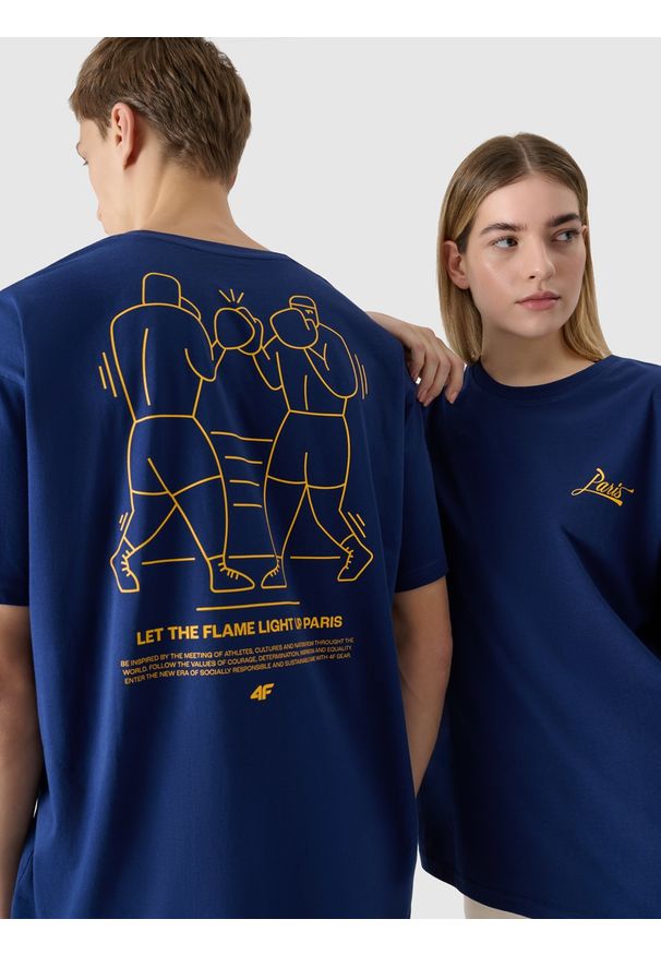 4f - Koszulka kibica uniseks - granatowa. Kolor: niebieski. Materiał: jersey, bawełna, dzianina. Wzór: gładki