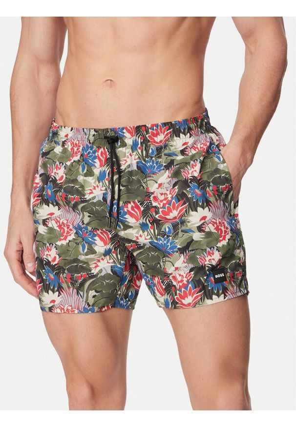 BOSS Szorty kąpielowe Piranha 50508844 Zielony ciemny Regular Fit. Kolor: zielony. Materiał: syntetyk