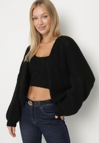 Born2be - Czarny Kardigan Bez Zapięć z Dodatkowym Topem z Wełną i Wiskozą Fendorie. Kolor: czarny. Materiał: wełna, wiskoza. Długość rękawa: na ramiączkach. Długość: długie. Styl: elegancki #1