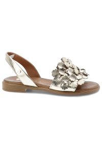 Sandały damskie Armodo, cholewka ze skóry naturalnej licowej z paskiem wokół pięty odkryty przód na płaskiej podeszwie, złote, 40468. Zapięcie: pasek. Kolor: złoty. Materiał: skóra. Obcas: na płaskiej podeszwie #6