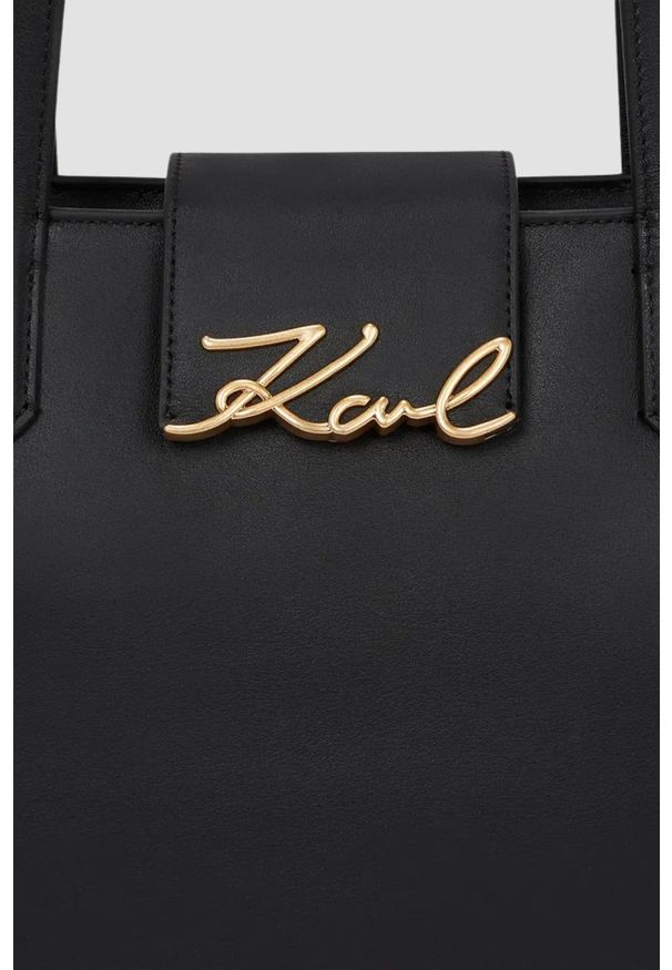 Karl Lagerfeld - KARL LAGERFELD Czarna shopperka ze złotym logo Signature. Kolor: czarny. Styl: casual, elegancki