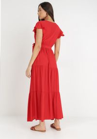 Born2be - Czerwona Sukienka Cephemus. Kolor: czerwony. Materiał: materiał. Wzór: jednolity, gładki. Sezon: lato. Typ sukienki: rozkloszowane, kopertowe. Styl: wakacyjny. Długość: maxi #6