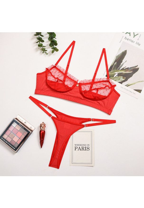 Intica - Zestaw bielizny koronkowej z delikatnymi detalami Henriqueta. Kolor: czerwony. Materiał: koronka. Wzór: aplikacja