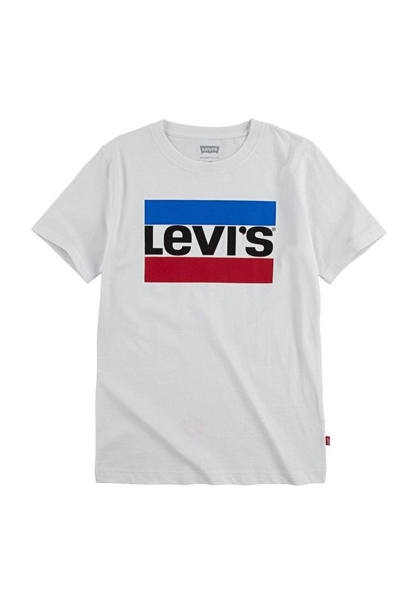 Levi's® - Levi's T-shirt dziecięcy kolor biały z nadrukiem. Okazja: na co dzień, na spotkanie biznesowe. Kolor: biały. Materiał: dzianina. Wzór: nadruk. Styl: biznesowy, casual