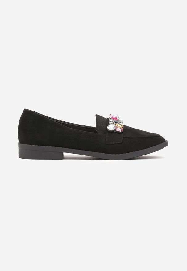 Born2be - Czarne Mokasyny z Ozdobnymi Kryształkami Orilene. Okazja: na co dzień. Kolor: czarny. Materiał: jeans. Obcas: na obcasie. Styl: klasyczny, elegancki, casual. Wysokość obcasa: niski
