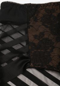 Renee - Czarno-Beżowe Siateczkowe Majtki Figi High Waist z Koronkowymi Zdobieniami Heylih. Stan: podwyższony. Kolor: czarny. Materiał: koronka. Wzór: aplikacja #2