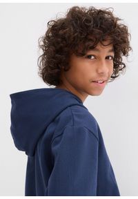 bonprix - Bluza z kapturem z miękkiej mieszanki bawełny. Typ kołnierza: kaptur. Kolor: niebieski. Materiał: bawełna. Wzór: nadruk #3