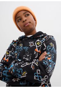 bonprix - Bluza z kapturem z czystej bawełny organicznej. Typ kołnierza: kaptur. Kolor: czarny. Materiał: bawełna