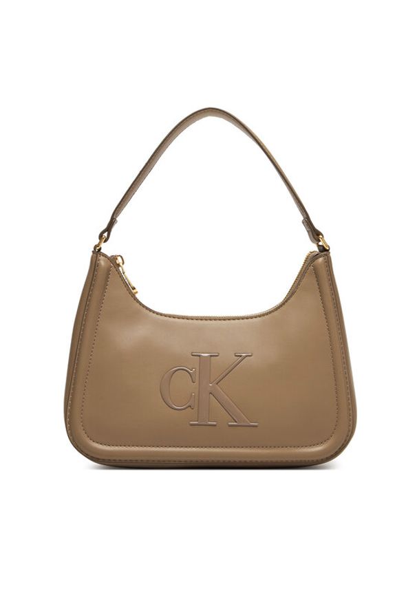 Calvin Klein Torebka Bold Ck Small Shoulder Bag LV04F3230G Beżowy. Kolor: beżowy. Materiał: skórzane
