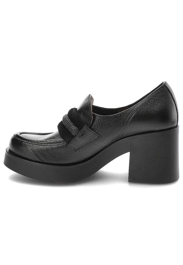 Czarne Półbuty Lemar Wygodne Skórzane Buty. Okazja: na co dzień. Zapięcie: klamry. Kolor: czarny. Materiał: skóra. Obcas: na obcasie. Styl: casual, elegancki. Wysokość obcasa: średni