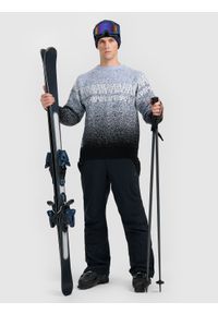 4f - 4F Sweter męski - granatowy S. Okazja: na co dzień. Kolor: niebieski. Materiał: wełna. Długość rękawa: raglanowy rękaw. Wzór: aplikacja, gradientowy. Styl: casual, sportowy #2