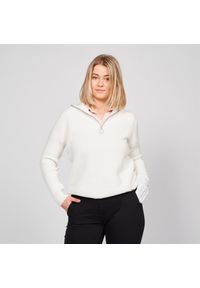 INESIS - Sweter do golfa damski Inesis MW500. Typ kołnierza: golf. Kolor: biały. Materiał: bawełna, materiał. Wzór: ze splotem. Styl: elegancki #1