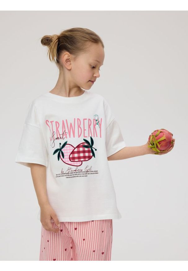 Reserved - T-shirt z nadrukiem - złamana biel. Materiał: bawełna. Wzór: nadruk