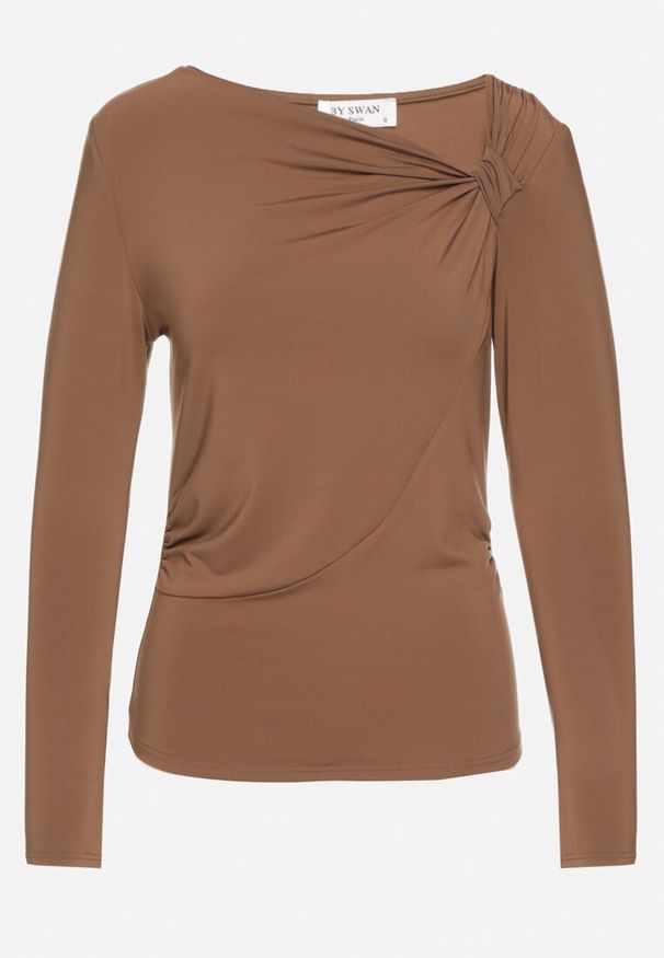 Born2be - Brązowa Bluzka z Wiskozą Asymetrycznym Dekoltem Tatielis. Okazja: na co dzień. Kolor: brązowy. Materiał: wiskoza. Styl: elegancki, casual