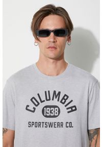 columbia - Columbia t-shirt męski kolor szary z nadrukiem. Okazja: na co dzień. Kolor: szary. Materiał: bawełna. Wzór: nadruk. Styl: casual #4