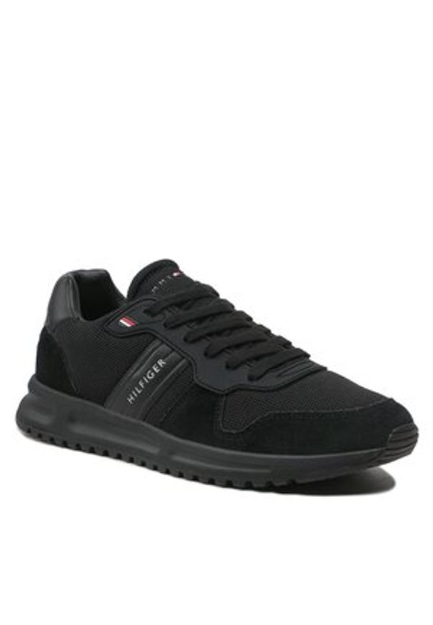TOMMY HILFIGER - Sneakersy Tommy Hilfiger - Modern Corporate Mix Runner FM0FM03423 Black BDS. Kolor: czarny. Materiał: zamsz, materiał, skóra