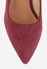 Renee - Bordowe Casualowe Czółenka na Słupku z Wkładką ze Skóry Naturalnej Maidra. Okazja: na co dzień. Kolor: czerwony. Materiał: skóra. Sezon: wiosna, lato. Obcas: na słupku. Styl: casual. Wysokość obcasa: średni #7