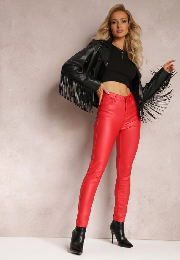 Renee - Czerwone Spodnie Skinny z Ekoskóry Zejomi. Stan: podwyższony. Kolor: czerwony. Materiał: skóra ekologiczna