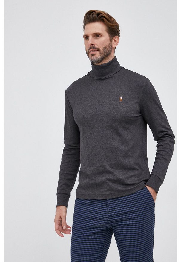 Polo Ralph Lauren - Longsleeve bawełniany. Okazja: na co dzień. Typ kołnierza: polo. Kolor: szary. Materiał: bawełna. Długość rękawa: długi rękaw. Wzór: gładki. Styl: casual
