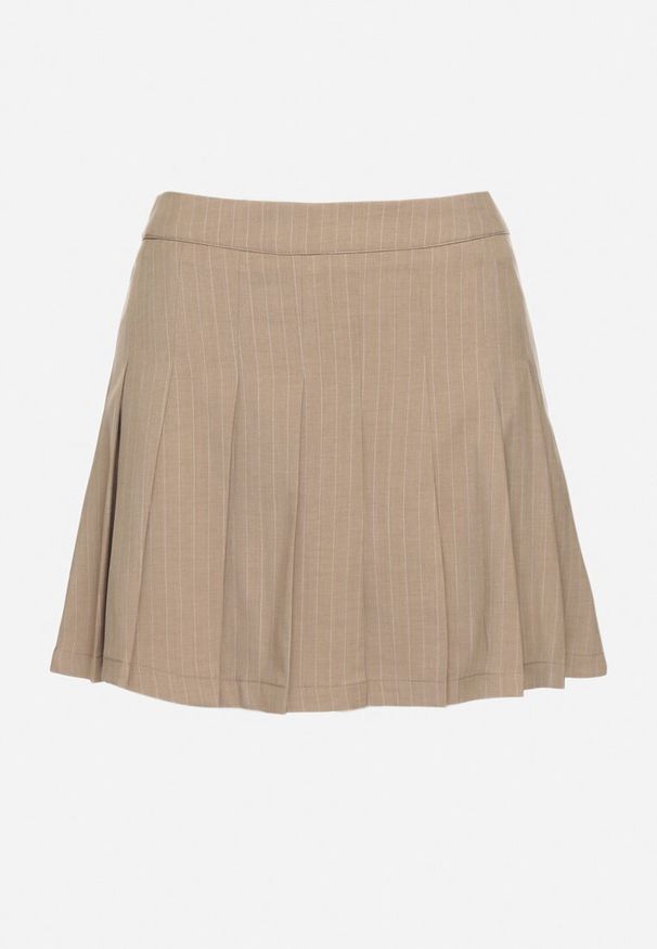 Born2be - Ciemnobeżowa Plisowana Spódnica z Wiskozą z Podszewką w Kształcie Szortów Lavtewin. Okazja: na spacer, na co dzień. Kolor: beżowy. Materiał: wiskoza. Styl: casual