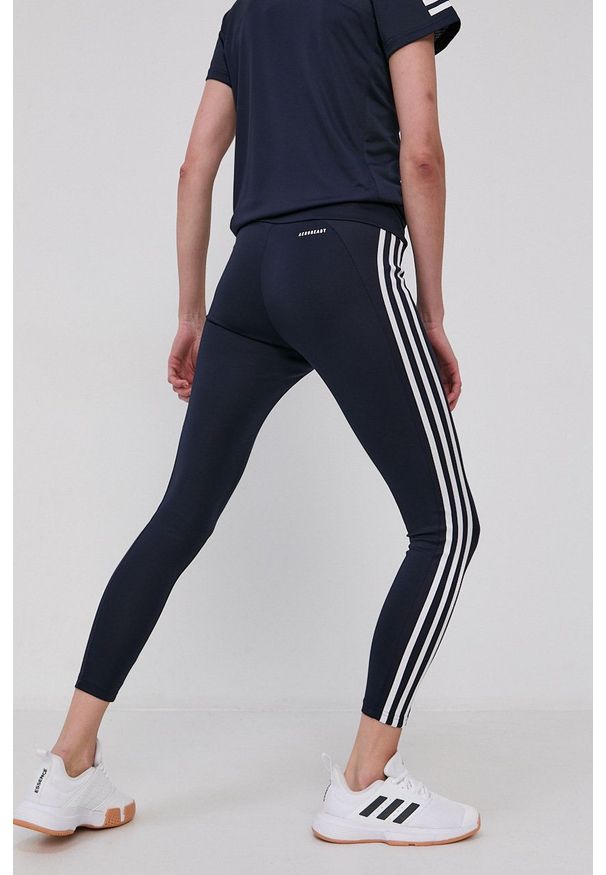 Adidas - adidas - Legginsy. Stan: podwyższony. Kolor: niebieski. Materiał: dzianina, materiał. Wzór: gładki