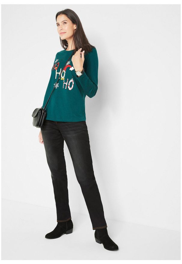 bonprix - Dżinsy ocieplane, straight, z efektem push up i wygodnym pasem w talii. Kolor: czarny