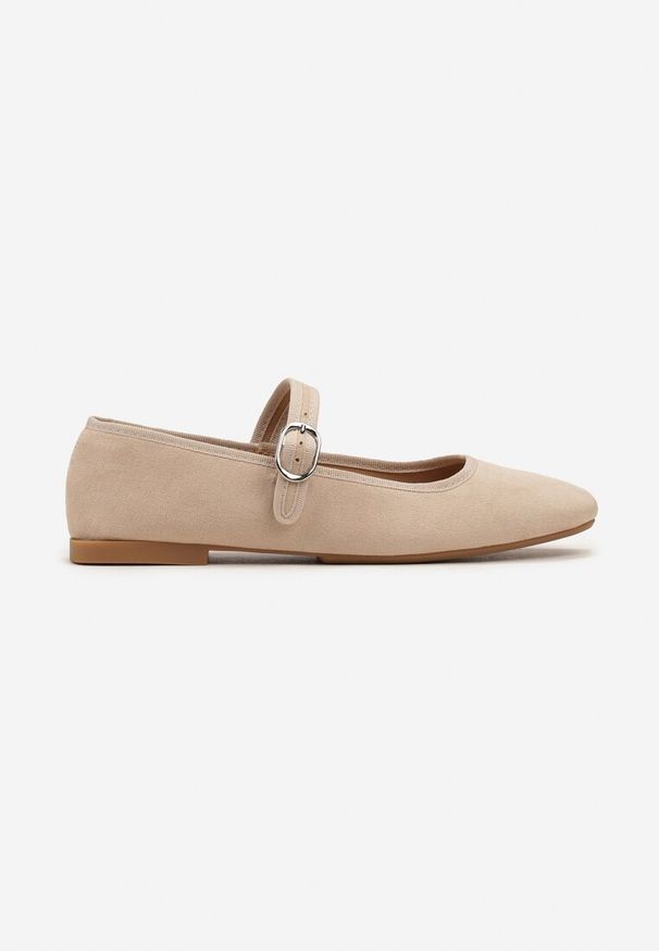 Born2be - Beżowe Balerinki z Kwadratowym Noskiem i Zapięciem na Sprzączkę Lavitera. Zapięcie: sprzączka. Kolor: beżowy. Styl: retro, elegancki