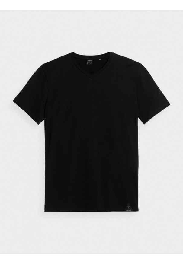 outhorn - T-shirt z dekoltem w serek męski. Okazja: na co dzień. Typ kołnierza: dekolt w serek. Materiał: bawełna, jersey, materiał. Wzór: gładki, aplikacja. Styl: casual