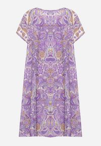 Born2be - Fioletowa Wiskozowa Sukienka o Rozkloszowanym Kroju w Stylu Boho Melnea. Typ kołnierza: dekolt w łódkę. Kolor: fioletowy. Materiał: wiskoza. Długość rękawa: krótki rękaw. Sezon: lato. Styl: boho #6